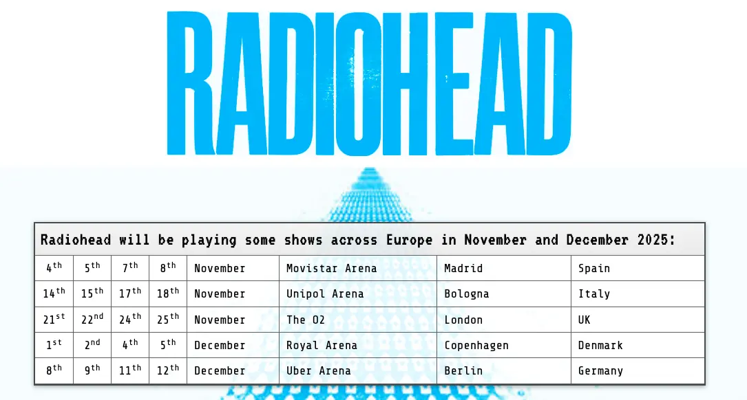 Ενημέρωση για την Περιοδεία της Radiohead το 2025